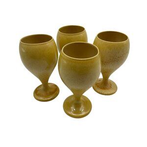 Vintage 1970's The Pottery Hawaii Set of 4 Wine/Water Goblets w/Gold Vtg Glaze